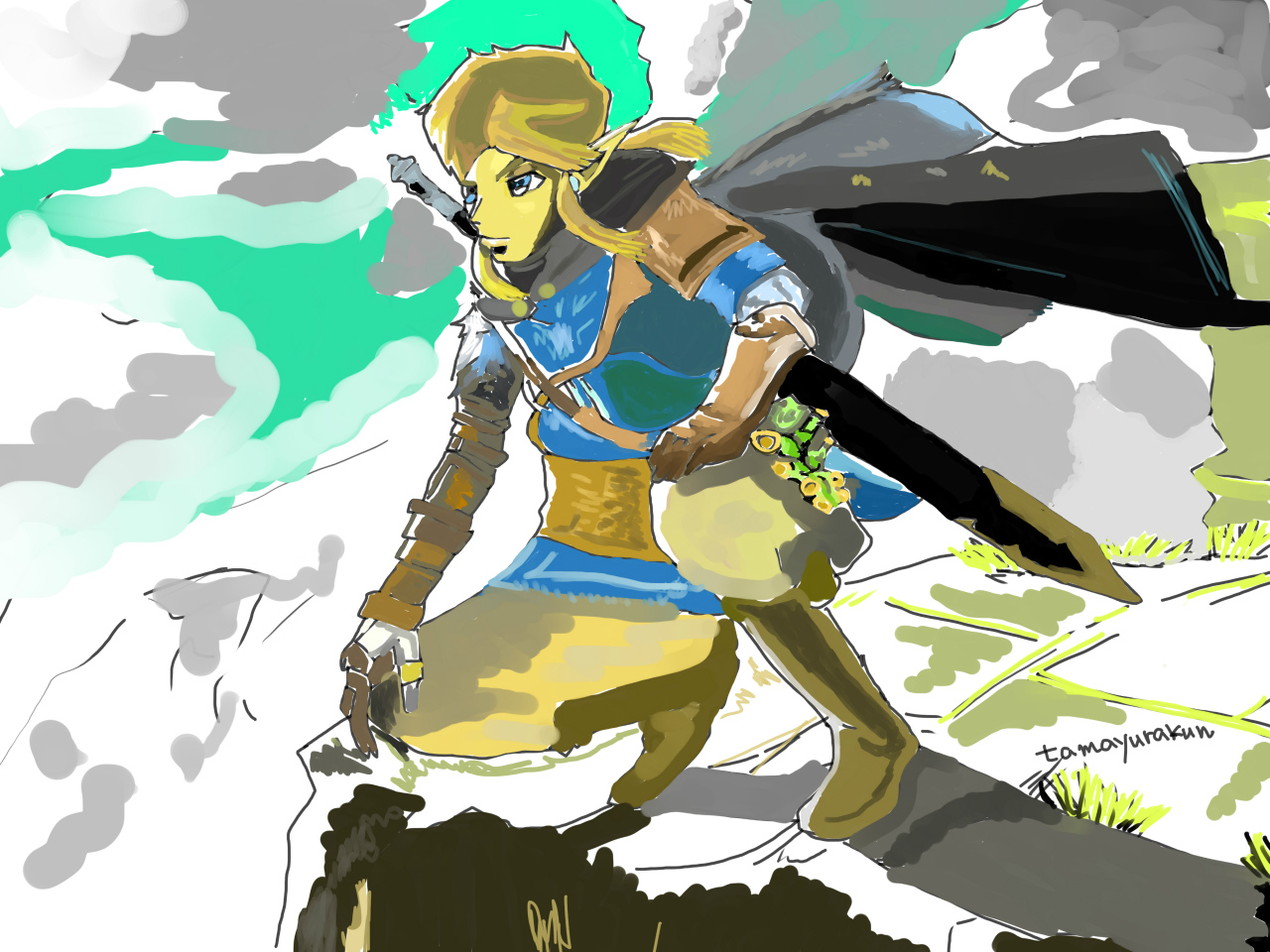 ゼルダの伝説　ティアキン　2次創作　書き下ろし　色紙 ゼルダの伝説 ティアキン 2次創作 書き下ろし 色紙 （ゼルダ